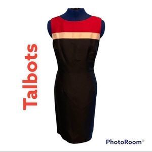 Sz 10 Talbots silk red, white, blue dress